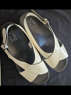 Naturalizer White Leather Platform Slingback Sandals - Women's